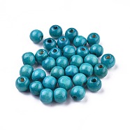 Dyed Natural Wood Beads, Round, Lead Free, Dark Cyan, 12x11mm, Hole: 4mm, about 1800pcs/1000g(WOOD-Q006-12mm-02-LF)