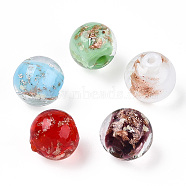 Luminous Handmade Gold Sand Lampwork Beads, Glow in the Dark, Round, Mixed Color, 12x11.5mm, Hole: 1.5mm(LAMP-N024-05B)