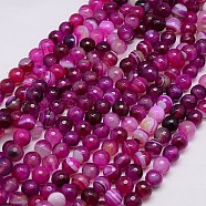 Natural Striped Agate/Banded Agate Beads Strands, Faceted, Dyed, Round, Medium Violet Red, 8mm, Hole: 1mm(G-G581-8mm-13)