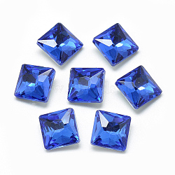 Pointed Back Glass Rhinestone Cabochons, Back Plated, Faceted, Square, Cornflower Blue, 8x8x3.5mm(RGLA-T027-8x8mm-12)