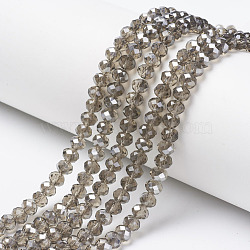 Electroplate Transparent Glass Beads Strands, Half Gray Plated, Faceted, Rondelle, Tan, 4x3mm, Hole: 0.4mm, about 123~127pcs/strand, 16.5~16.9 inch(42~43cm)(EGLA-A034-T4mm-E06)