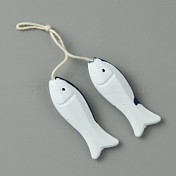 Mediterranean Style Resin Pendant Decorations, with Jute Cord, Fish, White, 115mm(HJEW-WH0042-63)