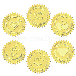 6 Patterns Aluminium-foil Paper Adhesive Embossed Stickers, For Envelope Seal, Heart, 165x211mm, Stickers: 50mm, 12 sheets/set(DIY-WH0451-013)