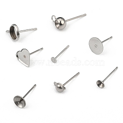 Non-Tarnish 304 Stainless Steel Stud Earring Settings & Findings, with Loop, Mixed Shapes, Stainless Steel Color, 6~22x3~17x3mm, Hole: 0.5~3mm, Inner Diameter: 4~10mm, Pin: 0.4~1mm(STAS-MSMC002-05P)