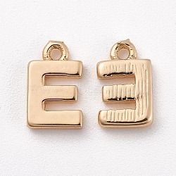 Brass Charms, Letter, Nickel Free, Real 18K Gold Plated, Letter.E, 8.5x5.5x1.5mm, Hole: 0.8mm(X-KK-S350-167E-G)