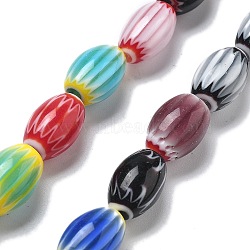 Handmade Millefiori Lampwork Beads Strands, Rice, Colorful, 11~12x7~8mm, Hole: 0.9mm, about 31pcs/strand, 13.98~14.37 inch(35.5~36.5cm)(LAMP-F035-12D)