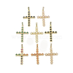 Real 18K Gold Plated Brass with Glass Pendants, Cross, Mixed Color, 40.5x28x4mm, Hole: 3.8x5.6mm(KK-A209-15G)