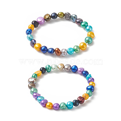 2Pcs 2 Size Dyed Natural Pearl Beaded Stretch Bracelets Set for Mother and Daughter, Colorful, Inner Diameter: 1-3/4~2-1/4  inch(4.6~5.6cm), 1Pc/size(BJEW-JB09189)