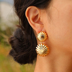 Double Flower Brass Stud Earrings, Dangle Earring for Women, Golden, 49x26.5mm(EJEW-K257-06G)