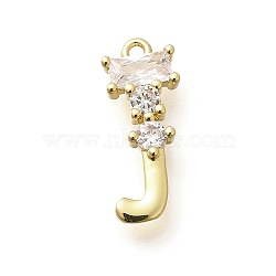 Brass Micro Pave Cubic Zirconia Pendants, LetterA-Z Charms, Golden, Letter J, 16x6x2.5mm, Hole: 1mm(KK-M310-01G-10)