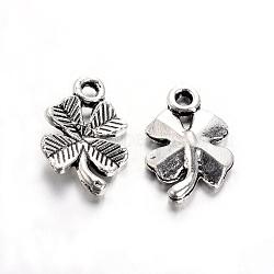 Tibetan Style Alloy Clover Charms, Cadmium Free & Lead Free, Antique Silver, 15.5x10x2mm, Hole: 1.5mm, about 1950pcs/1000g(TIBEP-2765-AS-RS)
