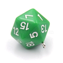 Opaque Acrylic Pendants, 20 Sided Dice Charm, Green, 27x20x20mm(SACR-TAC0009-01D)