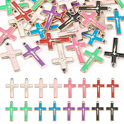 Pandahall 32Pcs 8 Colors CCB Plastic Pendants, with Enamel, Cross with Jesus Charm, Mixed Color, 42.5x25.5x3mm, Hole: 2.5mm, 4pcs/color(KY-TA0001-24)