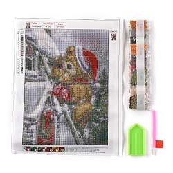 Christmas Theme DIY Diamond Painting Canvas Kits for Kids, Including Canvas Picture, Resin Rhinestone, Plastic Tray Plate, Diamond Sticky Pen and Square Glue Clay, Bear Pattern, 0.3x0.1cm, 18 Bags(DIY-I055-02)
