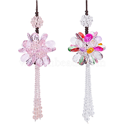 2Pcs 2 Colors Glass Beaded Flower Suncatchers, Tassel Pendant Decorations, with Polyester Thread, for Home, Car Interior Ornament, Mixed Color, 385mm, 1pc/color(AJEW-CP0005-25)