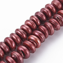 Natural Keshi Pearl Beads Strands, Cultured Freshwater Pearl, Dyed, Flat Round/Disc, Heishi Beads, FireBrick, 14~15x6~8mm, Hole: 0.6mm, about 56pcs/strand, 16.53 inch(42cm)(PEAR-S021-087)