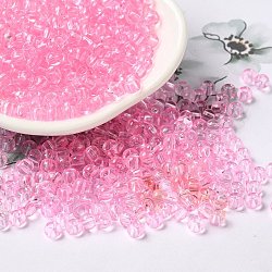 Transparent Colours Glass Seed Beads, Rondelle, Pearl Pink, 6/0, 4x3mm, Hole: 1.4mm, about 5700pcs/pound(SEED-P007-02A-08)