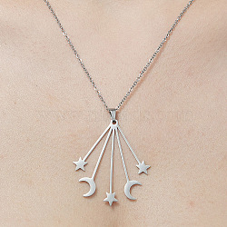 201 Stainless Steel Moon with Star Pendant Necklace, Stainless Steel Color, 17.72 inch(45cm)(NJEW-OY001-59)