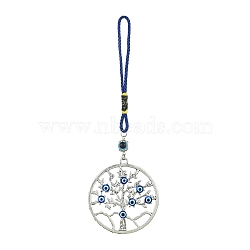 Alloy with Resin Evil Eye Pendant Decoration, with Polyester Braided Rope, Tree of Life, 172mm(HJEW-JM01477-05)