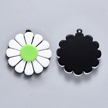 Cellulose Acetate(Resin) Pendants, Flower, Light Green, 36x33x6mm, Hole: 1.4mm