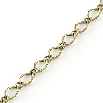 Iron Figaro Chains, Curb Chains, with Spool, Soldered, Antique Bronze, 5.7x3.8x0.5mm, about 32.8 Feet(10m)/roll