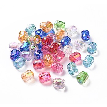 Transparent Acrylic Beads, Faceted Barrel, Mixed Color, 17~17.5x13~13.5x13~13.5mm, Hole: 2.5mm