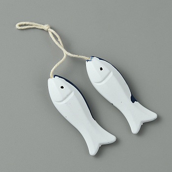 Mediterranean Style Resin Pendant Decorations, with Jute Cord, Fish, White, 115mm