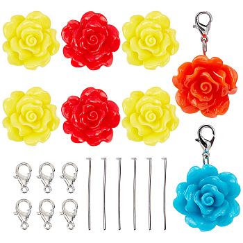 DIY Flower Keychain  Making Kits, include Resin Beads and Zinc Alloy Lobster Claw Clasps, Iron Flat Head Pins, Mixed Color, Resin Beads: 24x13mm, hole: 1.5mm, 48pcs/set