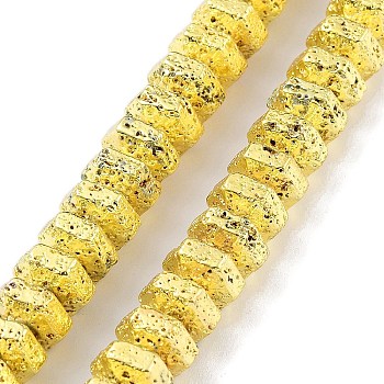 Electroplated Natural Lava Rock Beads Strands, Hexagon, Golden Plated, 8x7x4~4.5mm, Hole: 1.4mm, about 89pcs/strand, 15.35''(39cm)