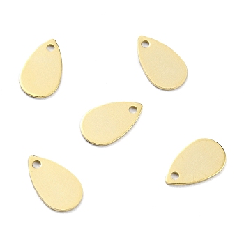 Brass Charms, Teardrop, Real 24K Gold Plated, 10x6x0.5mm, Hole: 1mm