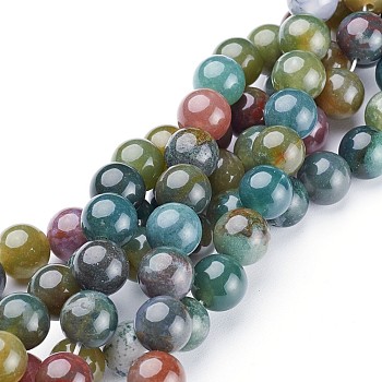 Natural Indian Agate Beads Strands, Round, about 10mm in diameter, Hole: 1mm, about 39pcs/strand, 15.5 inch