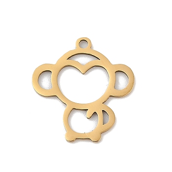 201 Stainless Steel Pendants, Monkey Charms, Real 18K Gold Plated, 18x16.5x1mm, Hole: 1.4mm