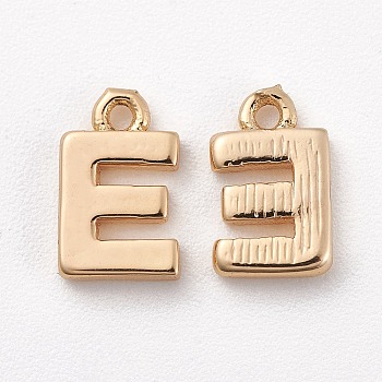 Brass Charms, Letter, Nickel Free, Real 18K Gold Plated, Letter.E, 8.5x5.5x1.5mm, Hole: 0.8mm
