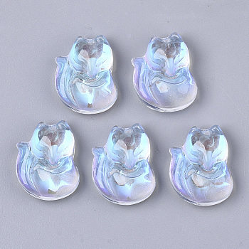 Electroplate Transparent Glass Pendants, AB Color Plate, Fox Charms, Clear AB, 18x14x7mm, Hole: 1mm