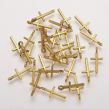 Alloy Pendants, Cadmium Free & Lead Free, Cross, Antique Golden, 17x8x2mm, Hole: 2mm