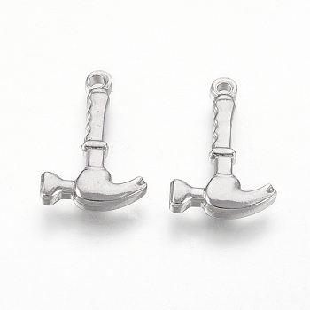201 Stainless Steel Pendants, Hammer, Stainless Steel Color, 19x12x3mm, Hole: 1.5mm