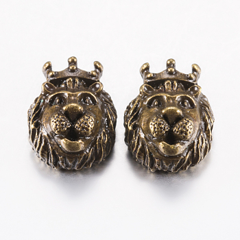 Tibetan Style Alloy Beads, Lion Head, Antique Bronze, 14.5x11.5x7~8mm, Hole: 1.5~2mm