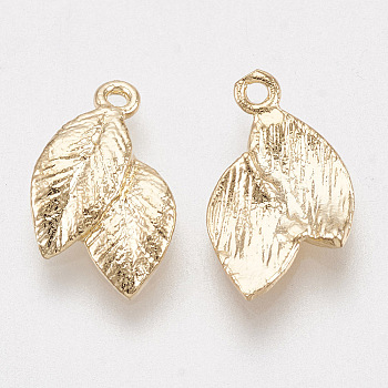 Brass Charms, Real 18K Gold Plated, Leaf, 13x7.5x1.5mm, Hole: 1mm