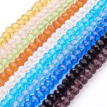 Handmade Glass Glass Beads, Faceted Rondelle, Mixed Color, 8x6mm, Hole: 1mm, about 63~65pcs/strand, 39~40cm