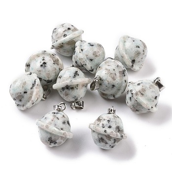 Natural Sesame Jasper Pendants, Planet Charms, with Platinum Plated Alloy Snap on Bails, 19.5~21.5x18~18.5mm, Hole: 5.5x3.3mm
