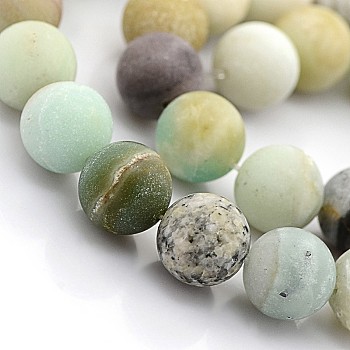 Natural Frosted Flower Amazonite Round Beads, 6mm, Hole: 1mm, 59~60pcs/strand, 15.5 inch