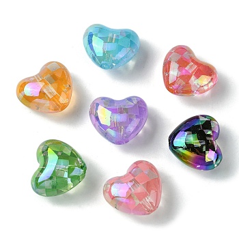 UV Plating Transparent Acrylic Beads, Faceted Heart, Mixed Color, 19.5x21.5x13mm, Hole: 2mm