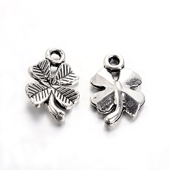 Tibetan Style Alloy Clover Charms, Cadmium Free & Lead Free, Antique Silver, 15.5x10x2mm, Hole: 1.5mm, about 1950pcs/1000g