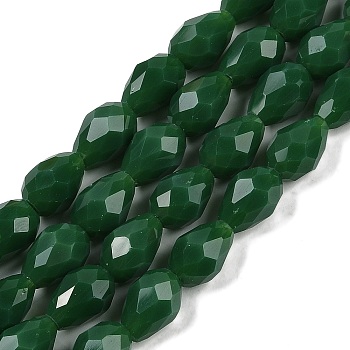 Opaque Solid Color Imitation Jade Beads Strands, Faceted, Teardrop, Dark Green, 11.5x8mm, Hole: 1.2mm, about 55~57pcs/strand, 25.59 inch(65cm)