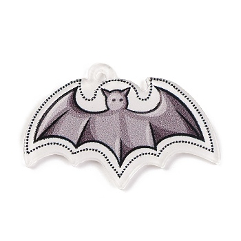 Printed Acrylic Pendant, Halloween Theme, Bat, 43x29x1.5mm, Hole: 2mm