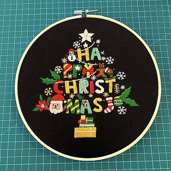DIY Christmas Theme Embroidery Kits, Including Printed Cotton Fabric, Embroidery Thread & Needles, Plastic Embroidery Hoop, Christmas Tree, 275x275mm