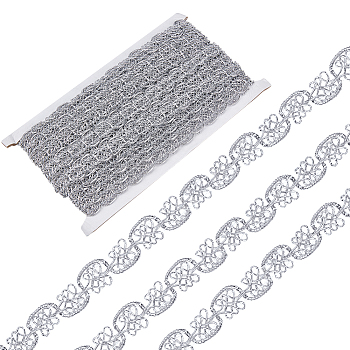 13.5M Metallic Yarn Ribbons, Jacquard Ribbon, Braided Lace Ribbons, Garment Accessories, Silver, 1/2 inch(13.5mm), about 14.76 Yards(13.5m)/Card