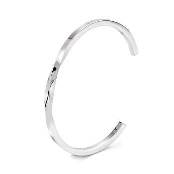 304 Stainless Steel Cuff Bangles, Twist Open Bangles, Stainless Steel Color, Inner Diameter: 2-1/4 inch(5.7cm)