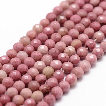 Natural Rhodonite Beads Strands, Faceted, Round, 4mm, Hole: 1mm, about 86pcs/strand, 14.3 inch