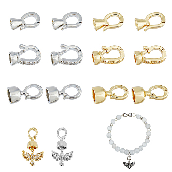 SUPERFINDINGS 12pcs 6 styles Brass Fold Over Clasps, Long-Lasting Plated, Mixed Shapes, Mixed Color, 12.5~14.5x7~11x3.5~7mm, Hole: 1.6~5.5x4.6~5.5mm, 2pcs/style